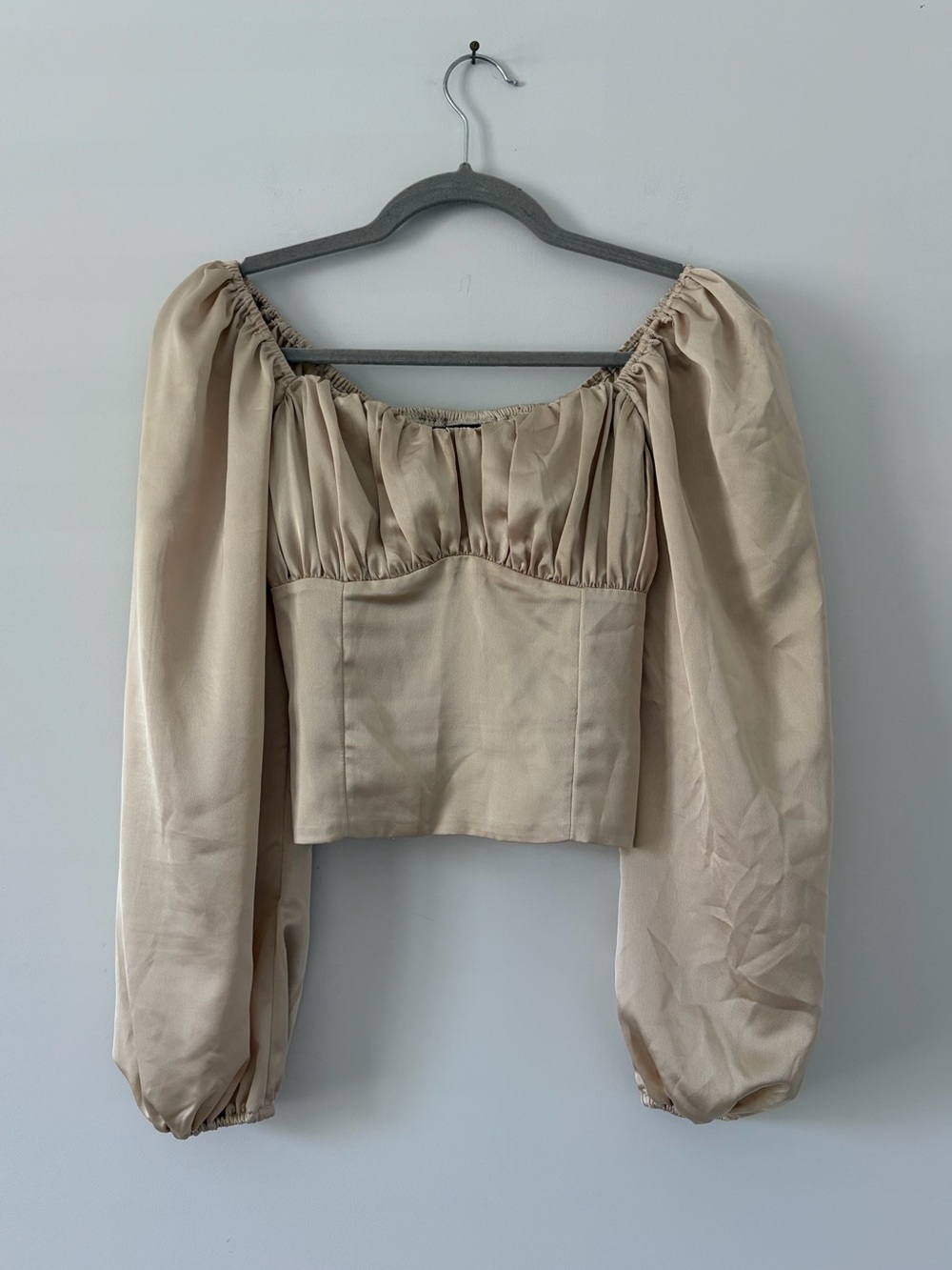 Abercrombie & Fitch Champagne Puff Long Sleeves Peasant Boho Satin Blouse Top S